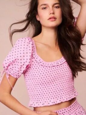 LoveShackFancy Puff-Sleeve Cropped Top
